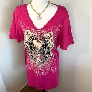 Bus Stop Women’s Plus Spider Web Bling Biker Tee!